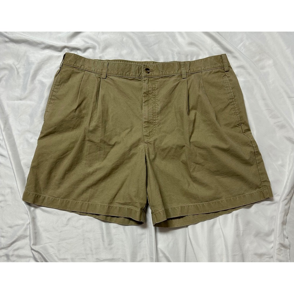 LL Bean Vintage Tropic Weight Khaki Shorts Mens 44 Pleated Cotton Tan Academic